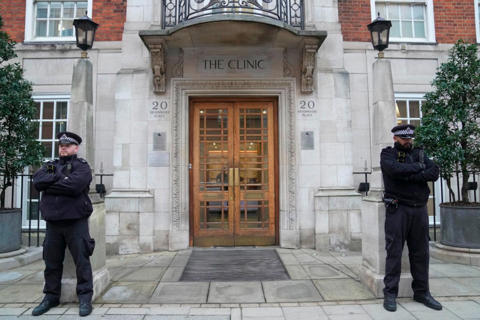 PHOTO: Police officers stand guard outside The London Clinic where Kate, Princess of Wales is recovering from surgery, in London, Jan. 17, 2024 (Kin Cheung/AP, FILE)