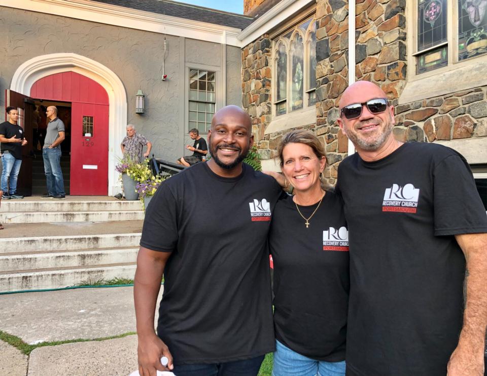 On Aug. 30, a recovery church launched in Portsmouth. From left to right are visiting pastor Junior Saint Val, of Florida, Joy Morin, of Newburyport, Massachusetts, and Freddy Petrone, of Portsmouth.