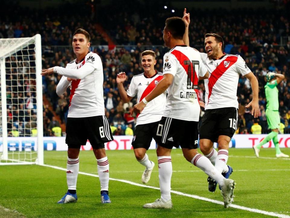 Juan Quintero celebrates scoring River’s crucial second goal (Reuters)