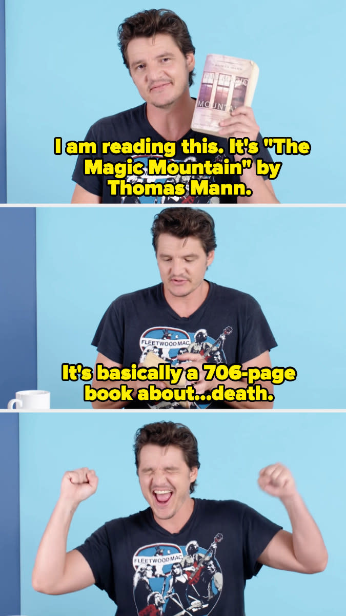 "It's basically a 706 page book about...death" as he cheers