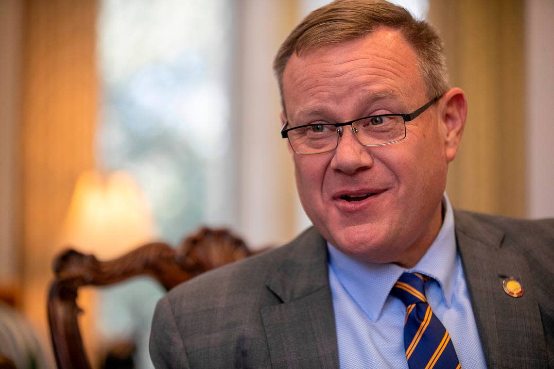 House Speaker Tim Moore photographed during an interview in his office at the North Carolina General Assembly on Wednesday, September 21, 2022 in Raleigh, N.C.