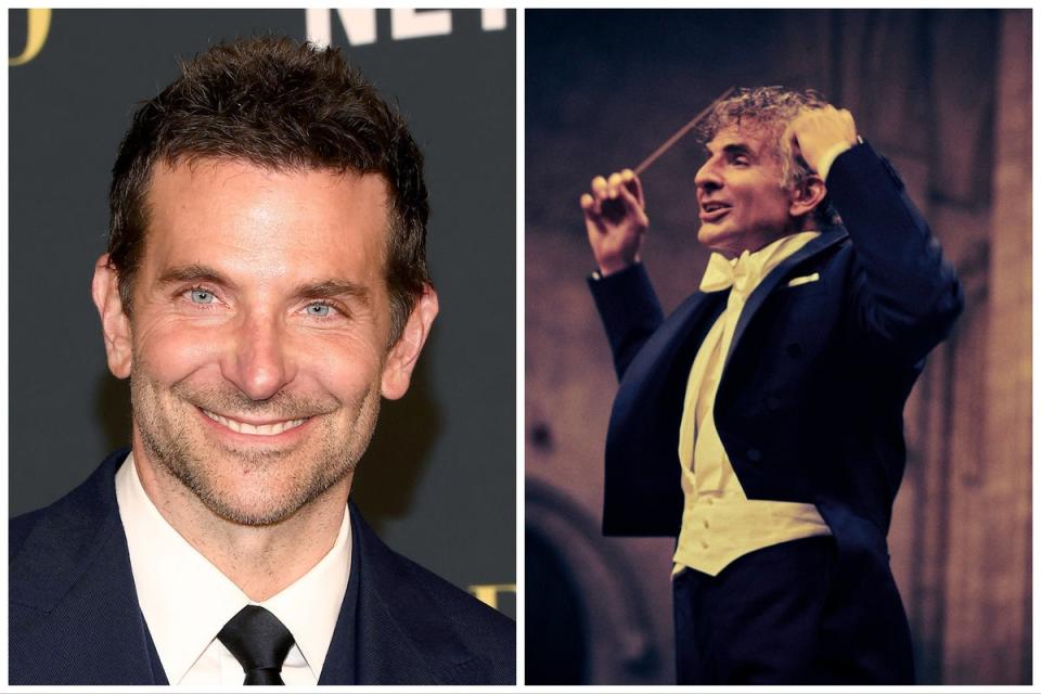Bradley Cooper and Cooper as Leonard Bernstein in ‘Maestro' (Getty/Netflix)