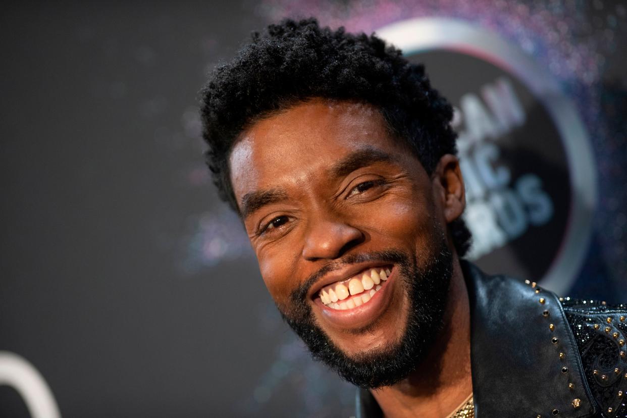 US actor Chadwick Boseman poses in the press room during the 2019 American Music Awards at the Microsoft theatre on November 24, 2019 in Los Angeles. (AFP via Getty Images)
