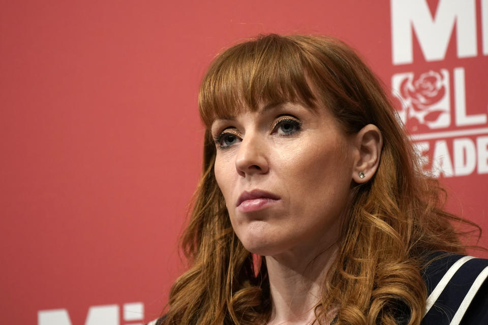 DUDLEY, ENGLAND - MARCH 08: Angela Rayner, Shadow Secretary of State for Education, addresses the audience during the last Labour Party Deputy Leadership hustings at Dudley Town Hall on March 08, 2020 in Dudley, England. Ian Murray, Angela Rayner, Richard Burgon, Dr Rosena Allin-Khan and Dawn Butler are vying to become Labour's deputy leader following the departure of Tom Watson, who stood down in November last year. (Photo by Christopher Furlong/Getty Images)