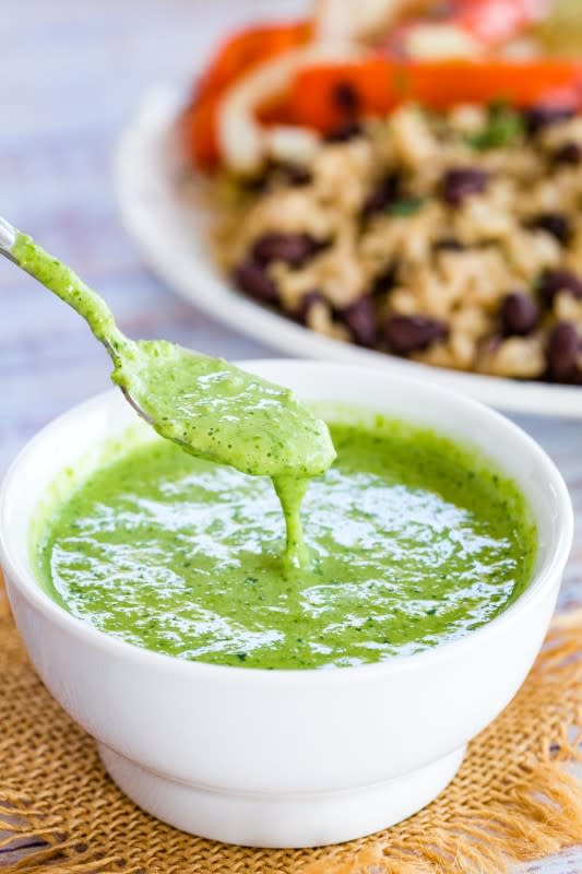 <p>Cupcakes & Kale Chips</p><p>This spicy and fresh sauce might traditionally be used on roast chicken, but it livens up your veggies too.</p><p><strong>Get the recipe: <a href="https://cupcakesandkalechips.com/peruvian-green-sauce/" rel="nofollow noopener" target="_blank" data-ylk="slk:Peruvian Aji Sauce;elm:context_link;itc:0;sec:content-canvas" class="link rapid-noclick-resp">Peruvian Aji Sauce</a></strong></p>