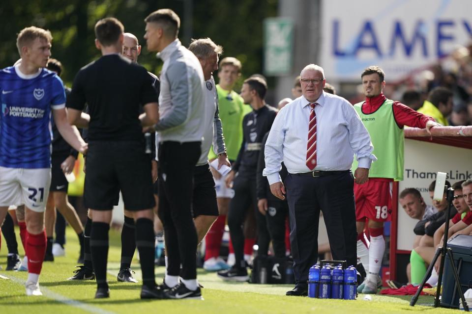 Pompey head coach John Mousinho was not happy with the behaviour of Stevenage boss Steve Evans and his staff towards Saturday's match officials. Picture: Jason Brown/ProSportsImages