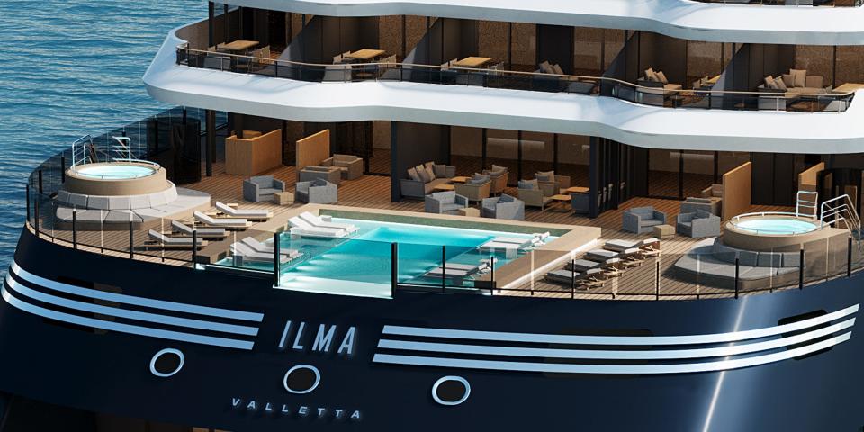 A rendering of the Ritz-Carlton Yacht Collection's Ilma cruise vessel's rear pool.