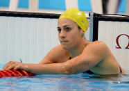 Australian swimmer Stephanie Rice looks to the results board following the womans 400m individual medley final at the London Olympic Games, London, Saturday, July 28, 2012. Rice placed 6th behind winner Shiwen Ye of China (AAP Image/Dave Hunt) NO ARCHIVING