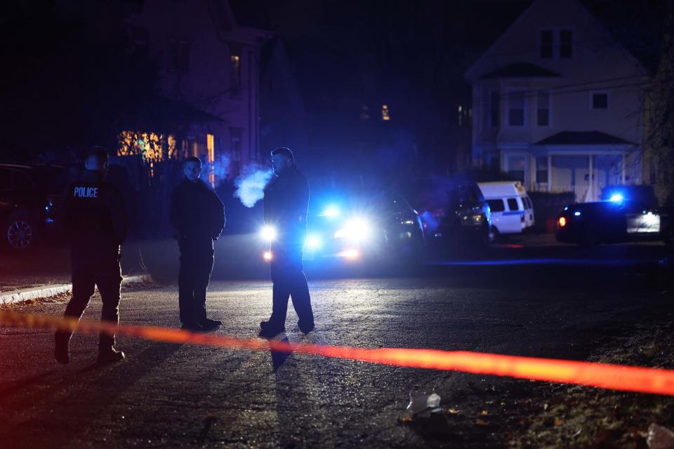 Brockton police investigate after a man was found with an apparent self-inflicted gunshot wound near 46 Nason St. on Friday, Dec. 8, 2023.