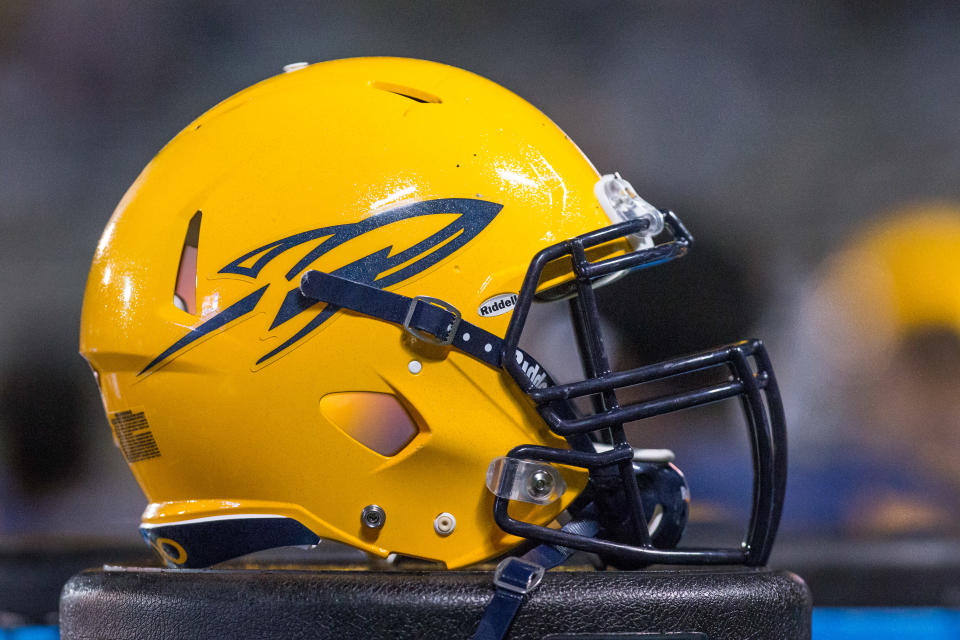 TOLEDO, OH - NOVEMBER 02:  A general view of the Toledo Rockets helmet during game action between the Northern Illinois Huskies and the Toledo Rockets on November 2, 2017 at Glass Bowl Stadium in Toledo, Ohio,  Toledo defeated Northern Illinois 27-17.  (Photo by Scott W. Grau/Icon Sportswire via Getty Images)