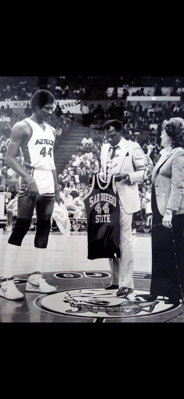 Michael Cage (44) remains San Diego State's lone NBA lottery draft pick in school history. Cage went 14th overall to the Los Angeles Clippers in 1984.