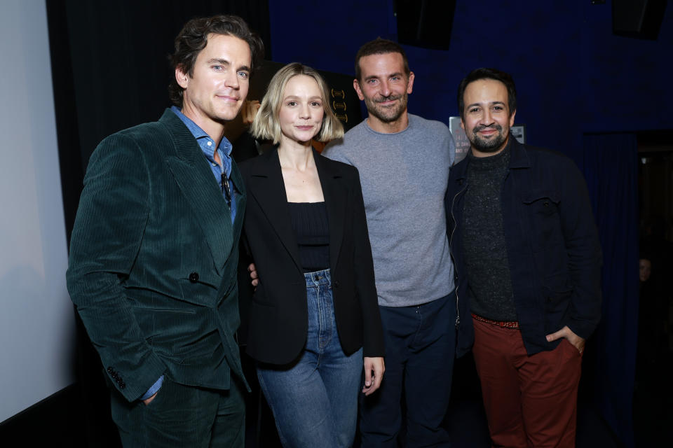 NEW YORK, NEW YORK - NOVEMBER 13: (L-R) Matt Bomer, Carey Mulligan, Bradley Cooper and Lin-Manuel Miranda attend Maestro NY AMPAS Tastemaker at The Whitby Hotel on November 13, 2023 in New York City. (Photo by Jason Mendez/Getty Images for Netflix)