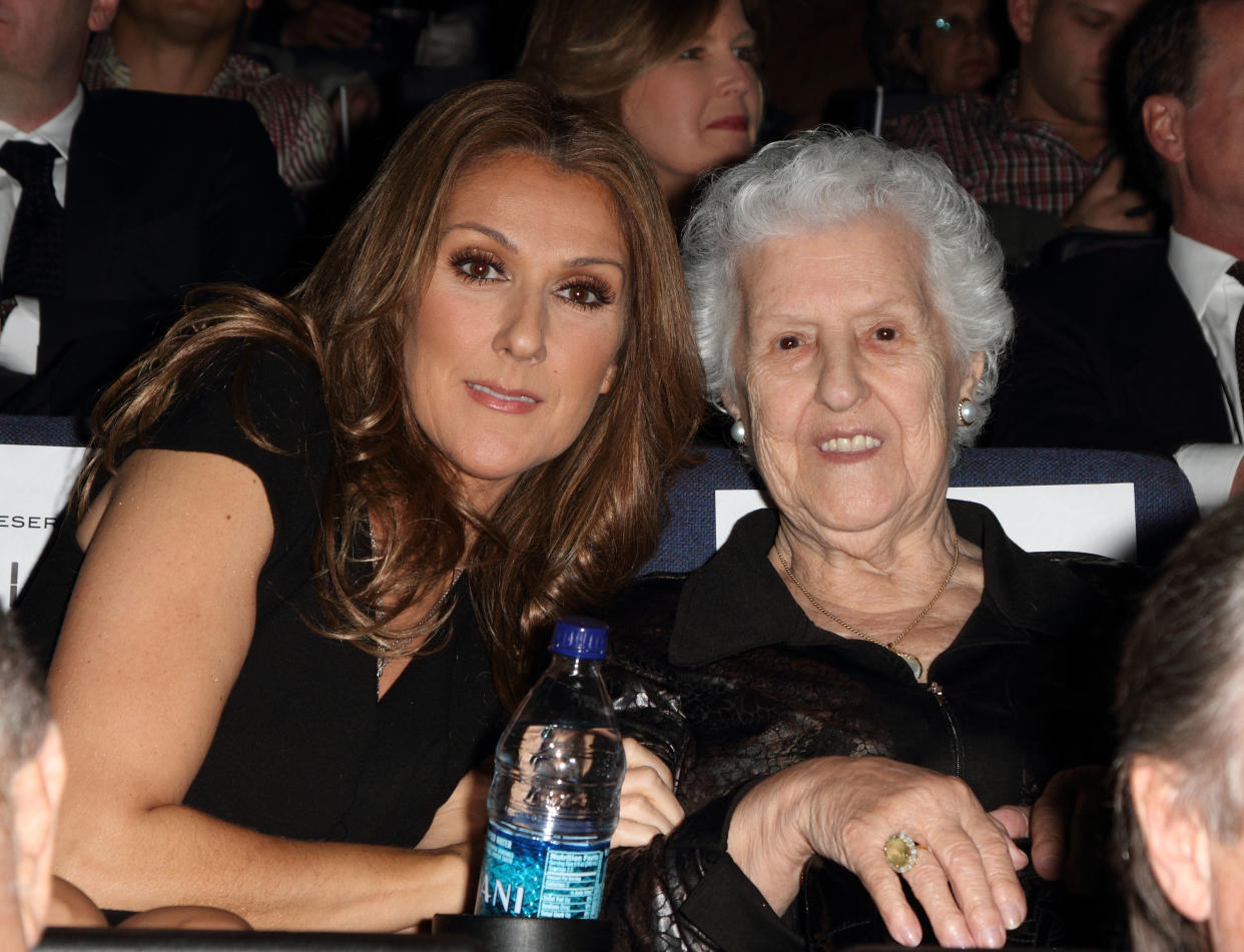 Celine Dion and her mother Therese Tanguay Dion attend the premiere of Celine: Through The Eyes of The World presented by Piaget at Regal South Beach Cinema on February 16, 2010 in Miami Beach, Florida.