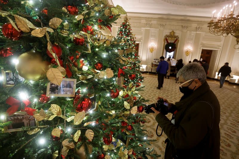 A press tour of White House Christmas decorations in Washington