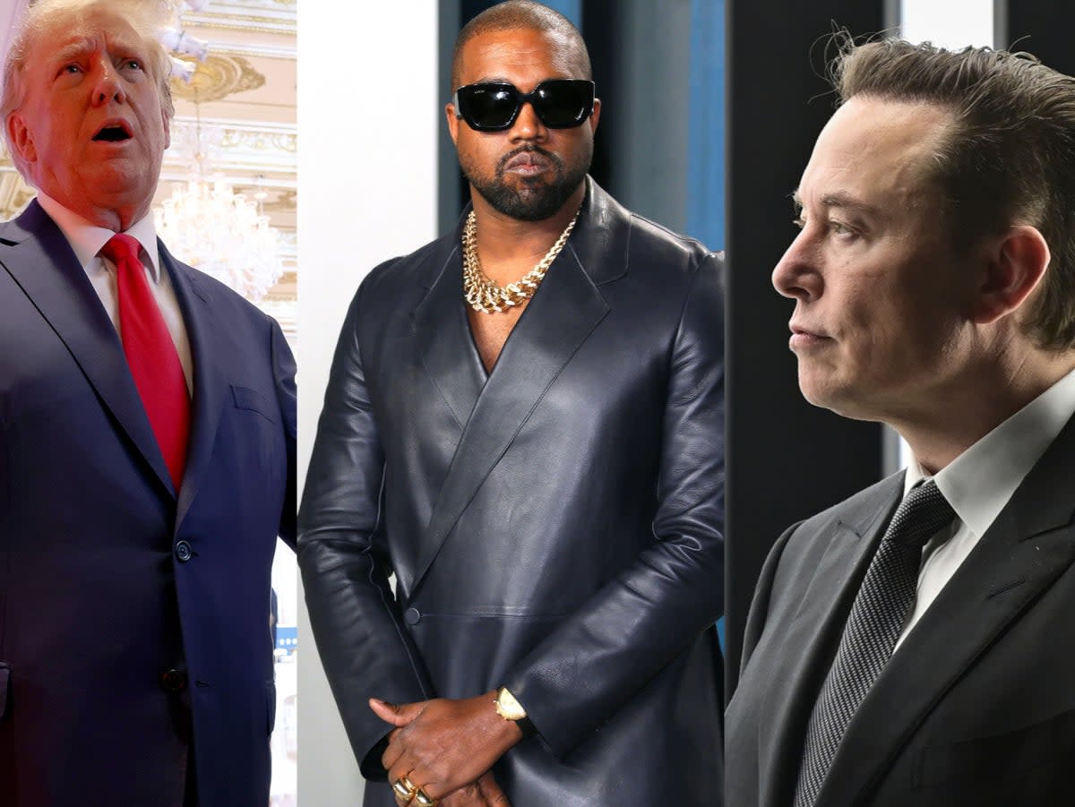 Former President Donald Trump, rapper Kanye West, and Tesla CEO and Twitter owner Elon Musk (GETTY IMAGES / AFP/GETTY IMAGES / (c) dpa-Zentralbild POOL)