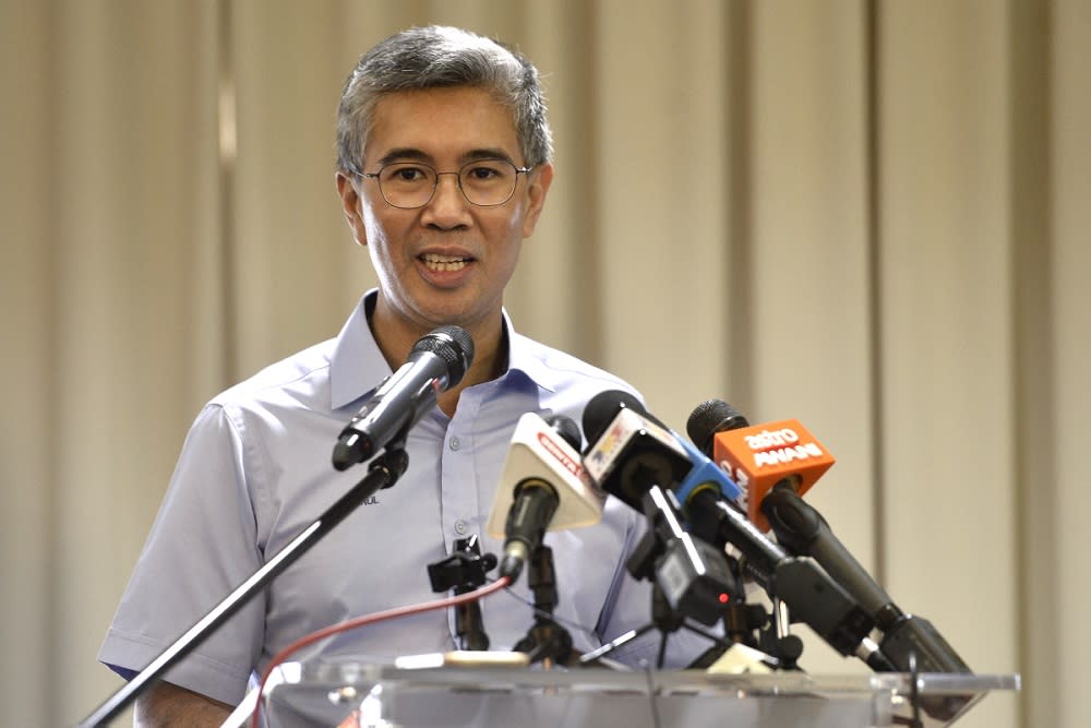 Finance Minister Tengku Datuk Seri Zafrul Abdul Aziz speaks during a press conference in Kuala Lumpur June 12, 2020. — Picture by Miera Zulyana