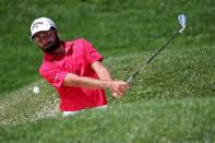 Jul 2, 2017; Potomac, MD, USA; Curtis Luck plays from a bunker on the eighth hole during the final round of the Quicken Loans National golf tournament at TPC Potomac at Avenel Farm. Mandatory Credit: Peter Casey-USA TODAY Sports