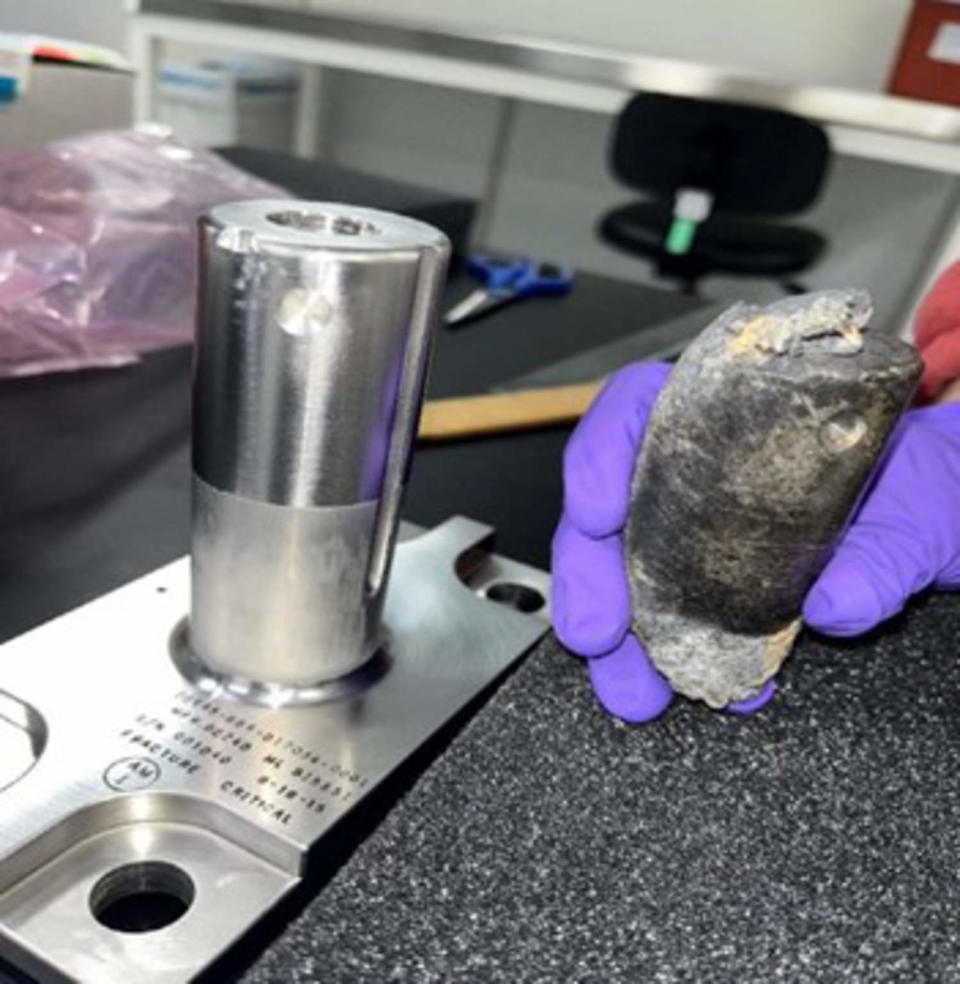 A metal object used to install International Space Station batteries on a cargo pallet struck a home in Naples, Florida, on March 8.  (NASA)