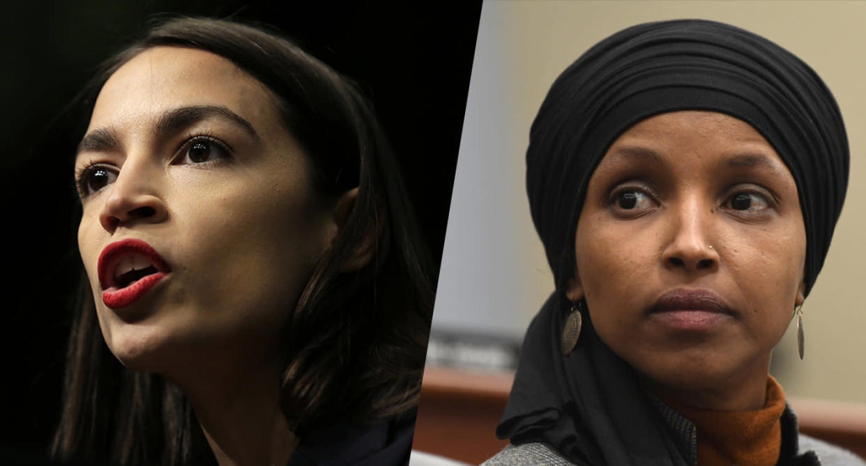 Alexandria Ocasio-Cortez and Ilhan Omar. (Photos: Seth Wenig/AP, Susan Walsh/AP)