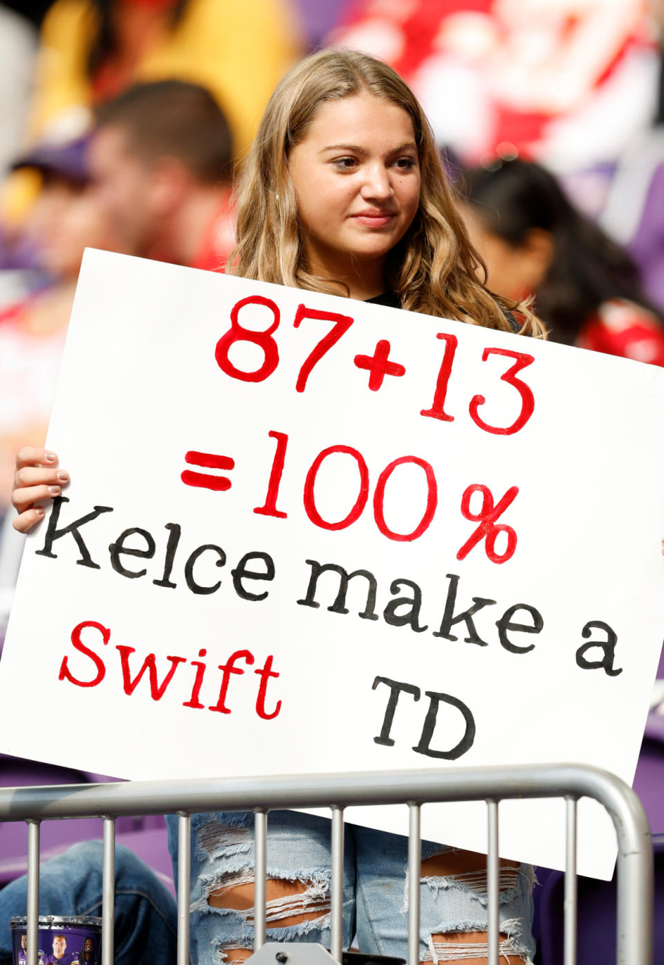 Taylor Swift fan sign Chiefs-Vikings game