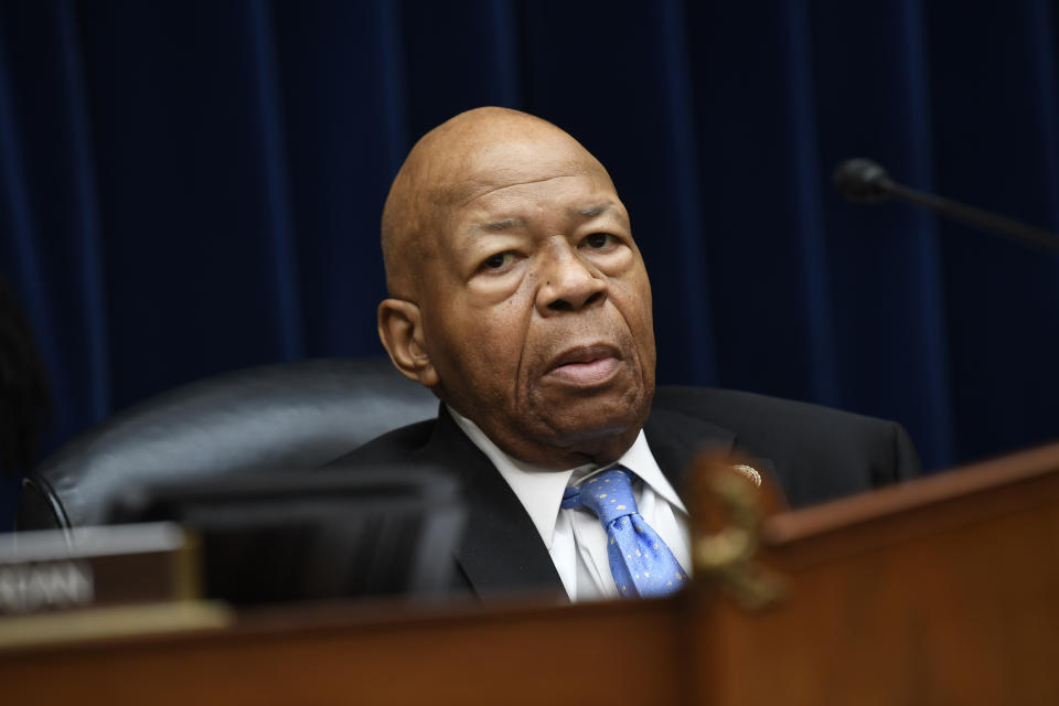 House Oversight Committee chairman Rep. Elijah Cummings, D-Md., waits to start a hearing on Capitol Hill in Washington, Monday, July 15, 2019, on White House counselor Kellyanne Conway's violation of the Hatch Act. (AP Photo/Susan Walsh)