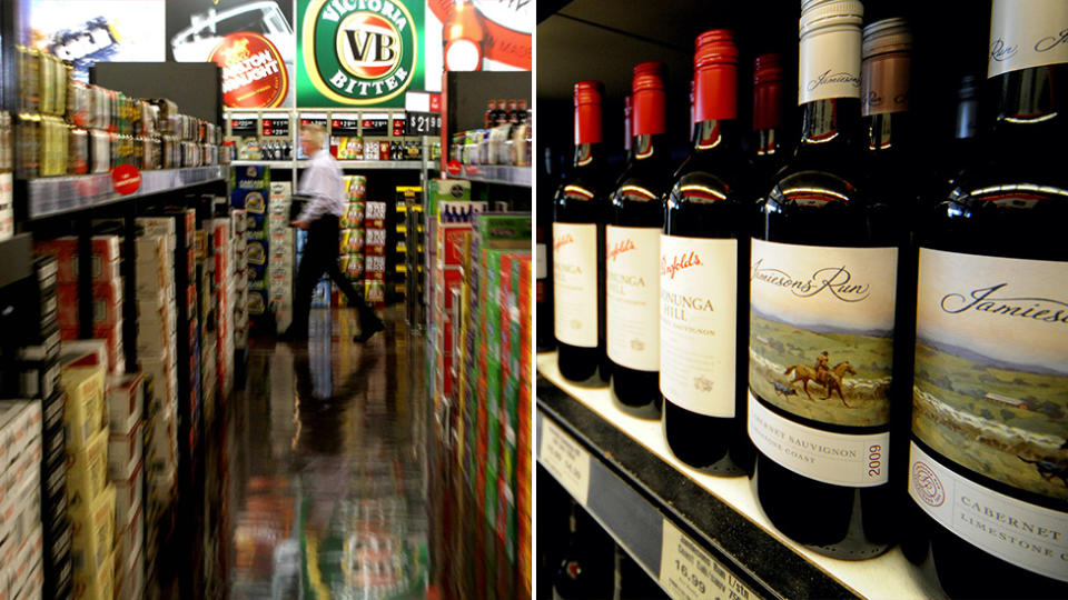 Stock pictures taken from Australian bottle shops, show shelves full of alcohol