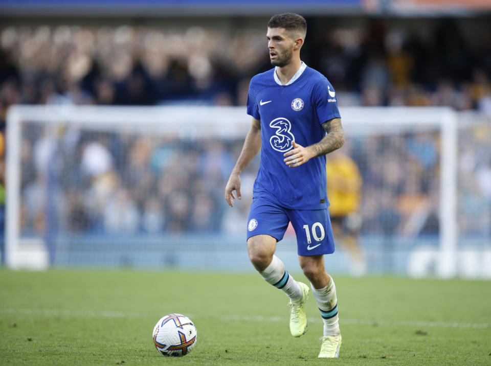 En foto del 8 de octubre del 2022, el estadounidense Christian Pulisic con el Chelsea en el encuentro de la Liga Premier ante el Wolverhampton. (AP Foto/David Cliff)