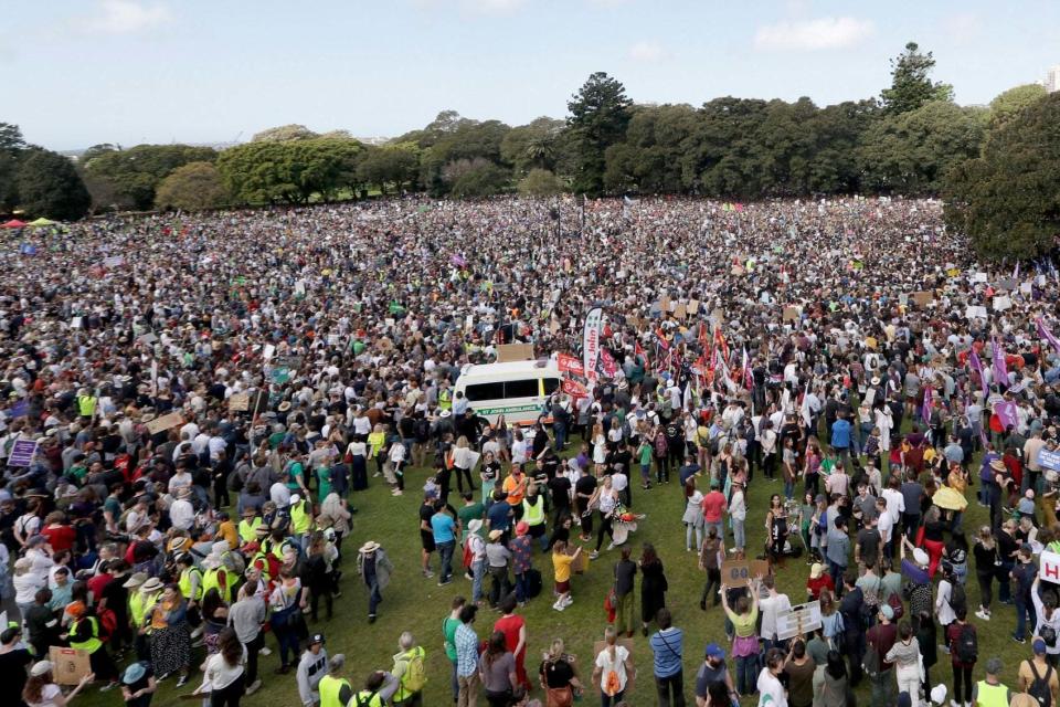 Thousands of protestors, many of them school students, gather in Sydney (AP)