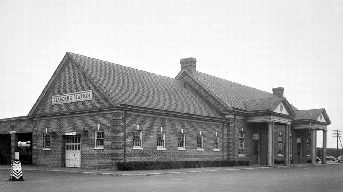 This 1950 photo shows the old Seaboard Station. The baggage area, left, would be demolished while the main part of the building is moved under a proposed redevelopment of the property.