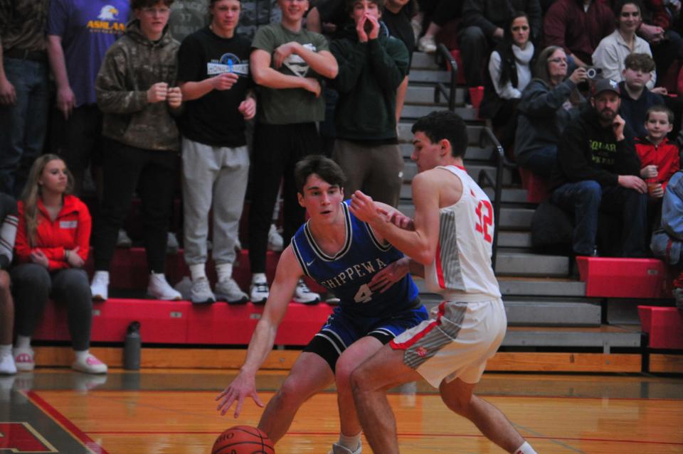 Chippewa's Caleb Gasser drives baseline.