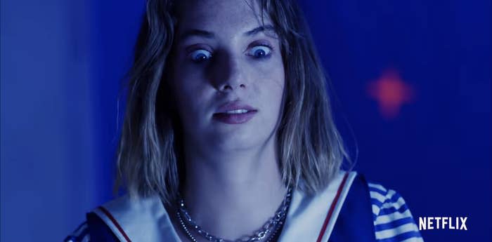 Maya Hawke raising her eyebrows