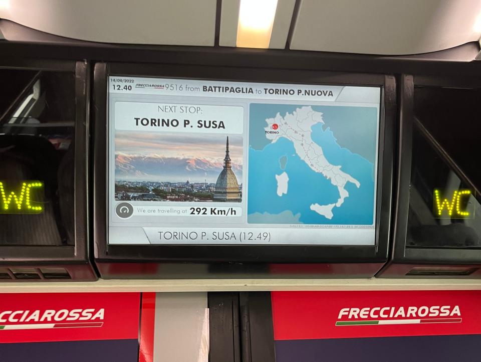 Screen on Frecciarossa train.