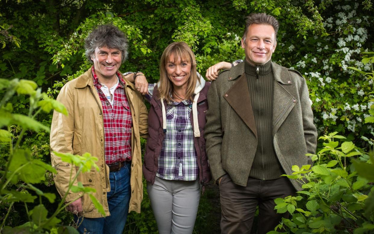 Martin Hughes-Games (left) with Michaela Strachan and Chris Packham at the launch of Springwatch 2016 - BBC