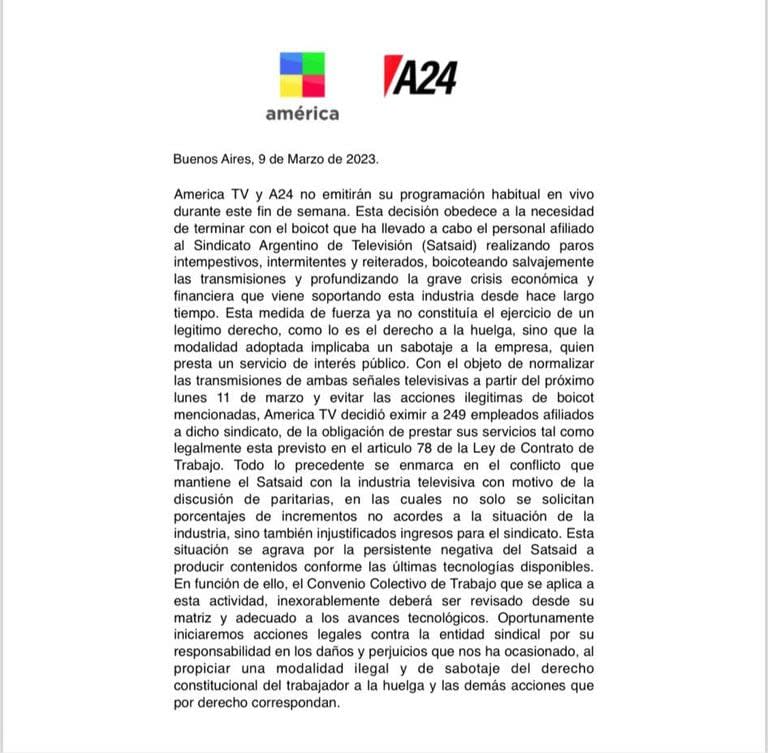 El comunicado de América que confirma que no habrá programación durante sábado y domingo