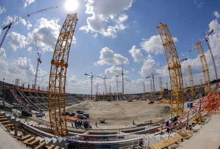 A general view of a construction site of the new soccer stadium in the city of Rostov-on-Don, Russia, July 14, 2015. Russia will host the World Cup soccer tournament for FIFA in 2018. REUTERS/Maxim Shemetov