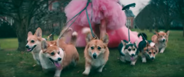 Danielle Jonas walks corgis fit for a Queen through the British stately home in the video [Photo: YouTube]