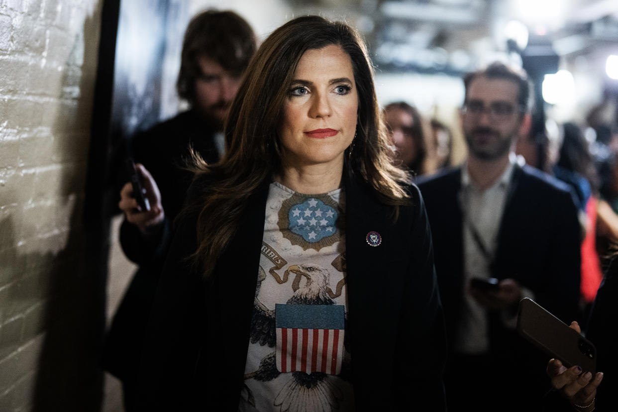 Rep. Nancy Mace, of South Carolina, arrives to a meeting of the House Republican Conference in the U.S. Capitol on Tuesday, Oct. 3, 2023. (Tom Williams/CQ Roll Call)