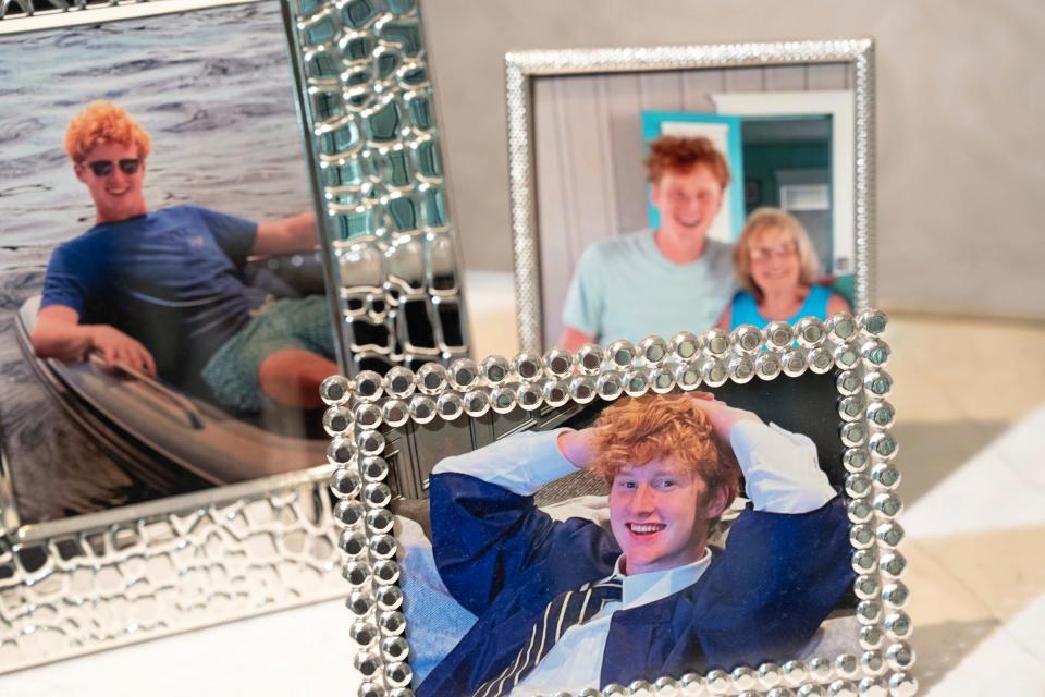 Photo of the late Flynn MacKrell, 18, are seen at his family's home in Grosse Pointe, Michigan, on July 26, 2024. He was killed in a car crash last fall after his friend hit a lamp post at 105 mph. His family wants the mother of the driver charged with involuntary manslaughter.