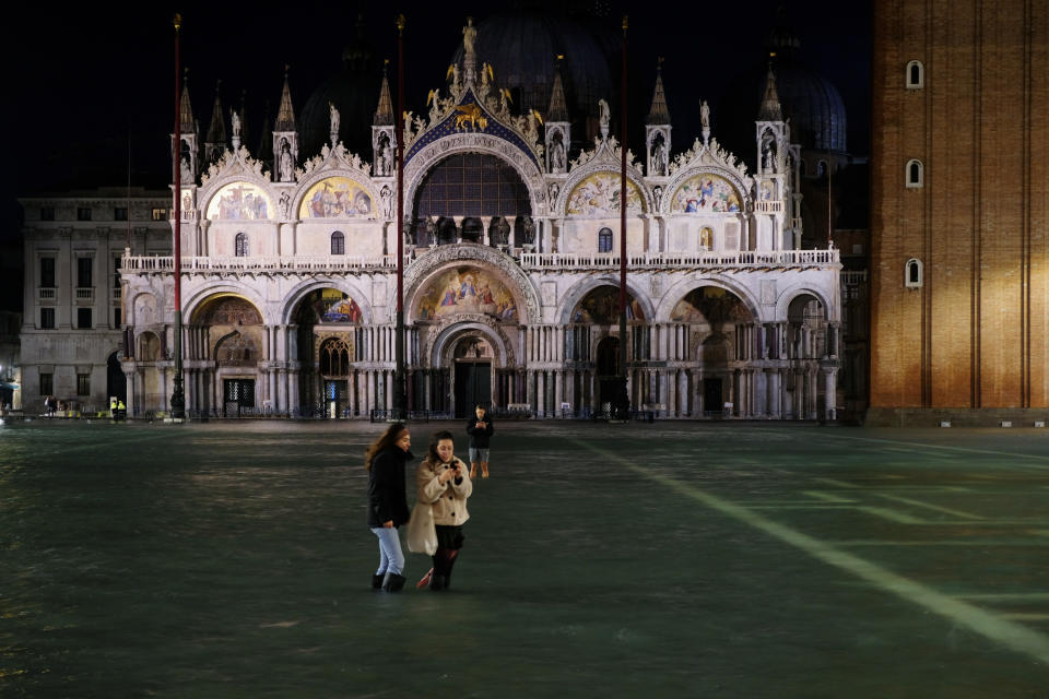 A flooded St.Mark's Square is pictured during a period of seasonal high water in Venice, Italy November 12, 2019. REUTERS/Manuel Silvestri