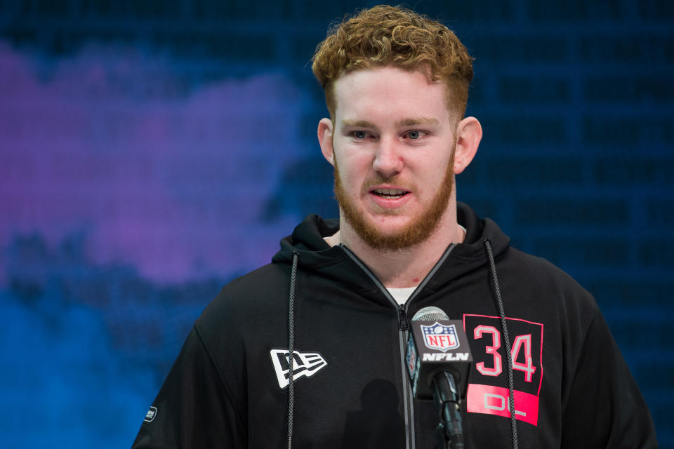 Former Baylor defensive lineman James Lynch, at the NFL scouting combine in February, was selected by the Minnesota Vikings in the fourth round of the 2020 NFL draft. (Photo by Zach Bolinger/Icon Sportswire via Getty Images)