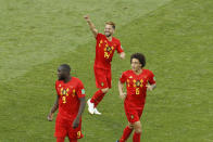 <p>All smiles: Dries Mertens salutes the fans after opening the scoring against Panama. (AP Photo/Victor R. Caivano) </p>