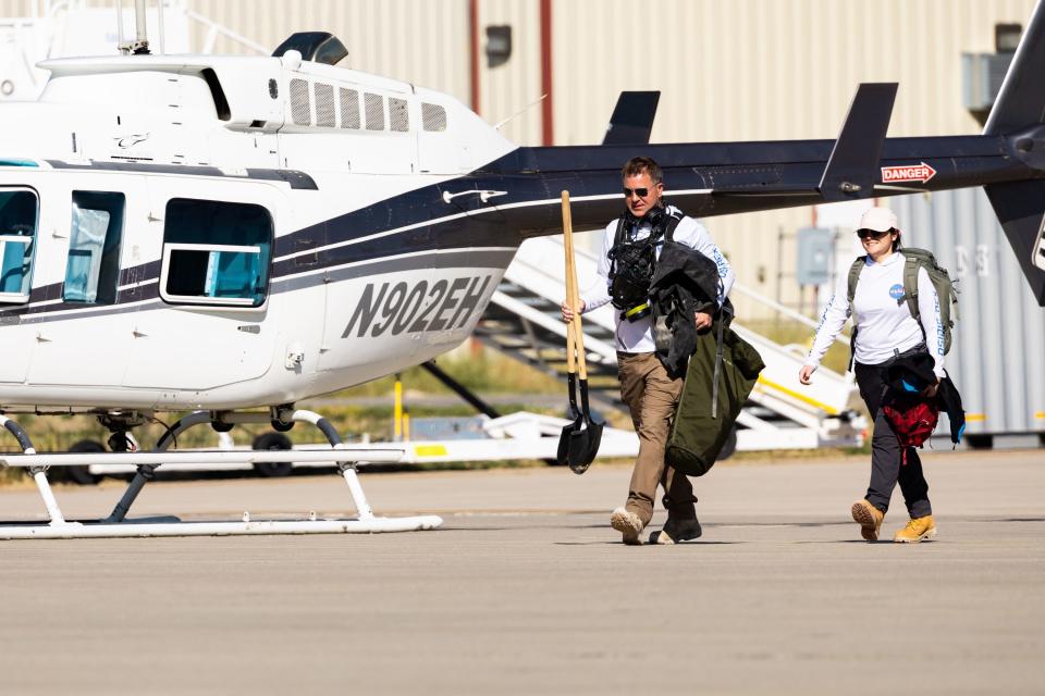 Members of the recovery team return after the capsule containing a sample collected from the Bennu asteroid as part of NASA’s Osiris-Rex mission was retrieved at the U.S. Army’s Dugway Proving Ground in Dugway on Sunday, Sept. 24, 2023. | Megan Nielsen, Deseret News