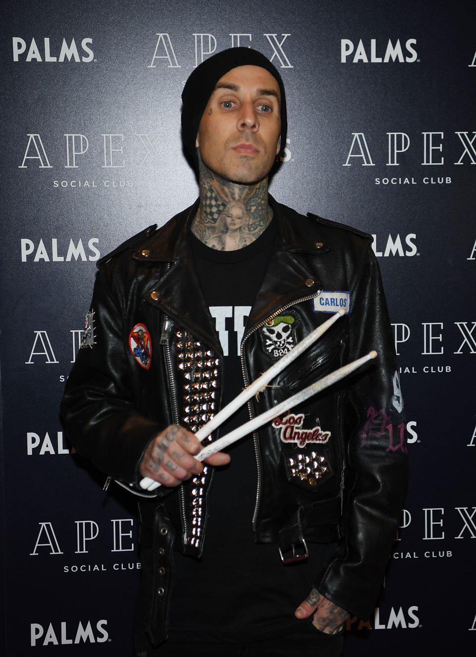 Travis Barker arrives at Apex Social Club at Palms Casino Resort on May 27, 2018, in Las Vegas. (Photo: Denise Truscello/WireImage)