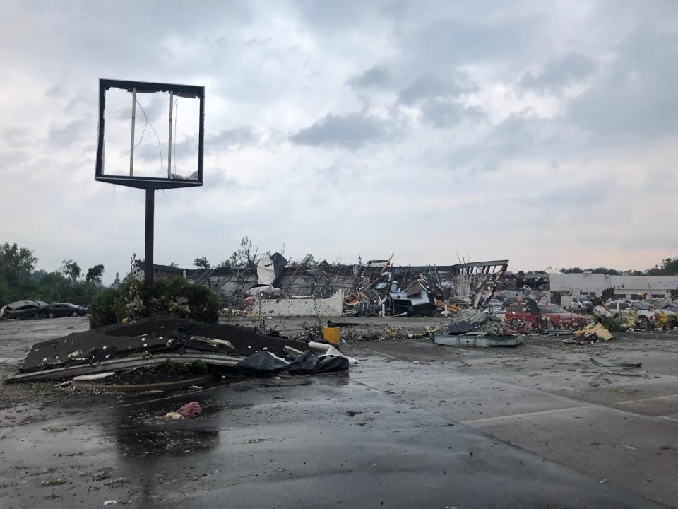 A Faulkner Auto Group service center was heavily damaged by storms and a possible tornado on Thursday, July 29, 2021.