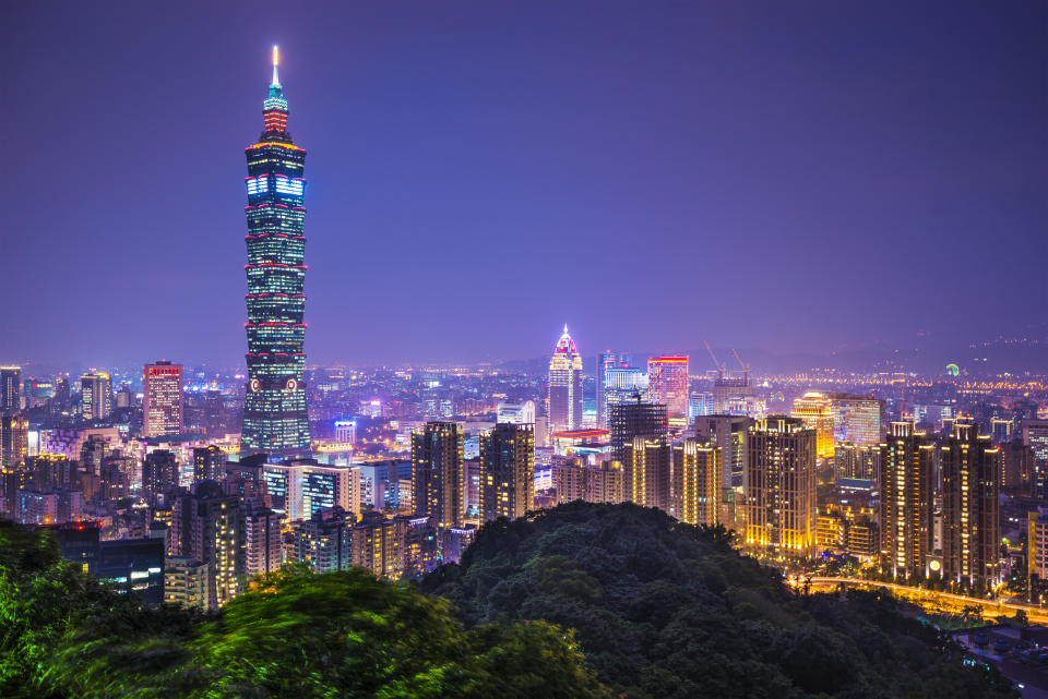 Taipei, Taiwan skyline at night.