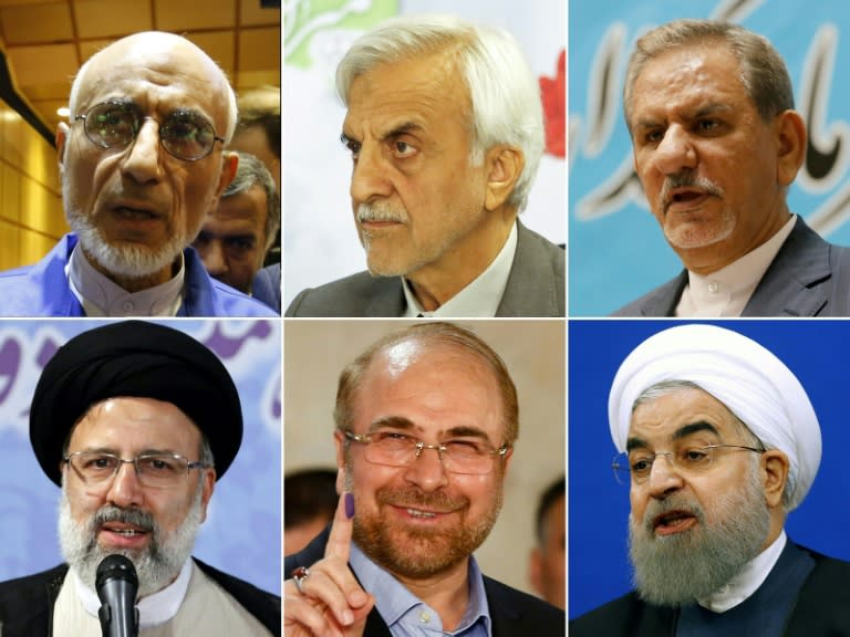 This combination of pictures created on April 21, 2017 shows the main contenders for Iran's upcoming presidential elections