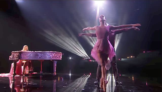 <p>MTV/Youtube</p> Misty Copeland performing with Taylor Swift at 2019 AMAs