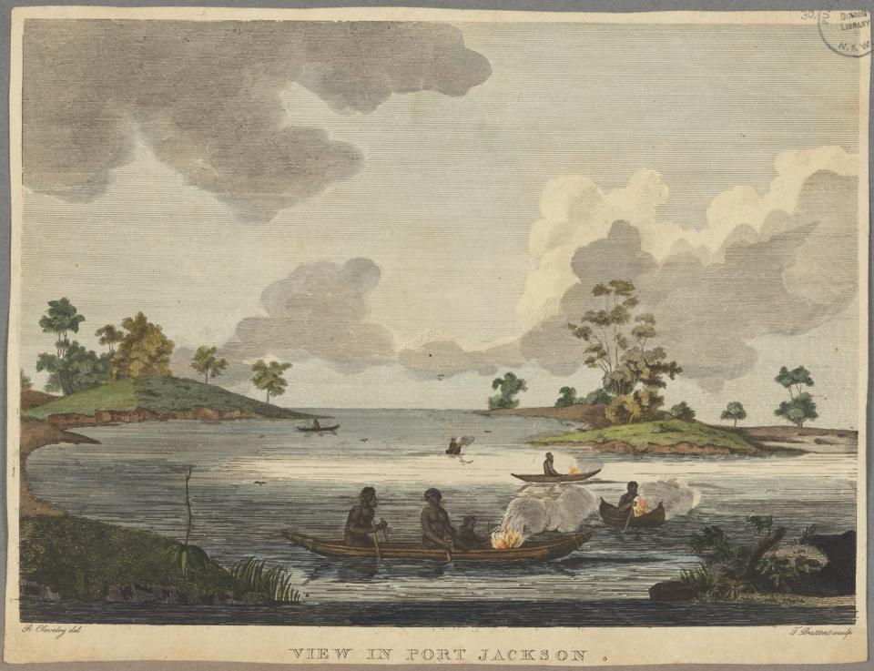 <span class="caption">R. Cleveley. View in Port Jackson. Dixson Library, State Library of New South Wales</span> <span class="attribution"><a class="link " href="https://digital.sl.nsw.gov.au/delivery/DeliveryManagerServlet?dps_pid=FL634951&embedded=true&toolbar=false" rel="nofollow noopener" target="_blank" data-ylk="slk:Dixson Library, State Library of New South Wales;elm:context_link;itc:0;sec:content-canvas">Dixson Library, State Library of New South Wales</a></span>