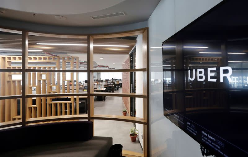 FILE PHOTO: The interior of the office of ride-hailing service Uber is seen in this picture in Gurugram