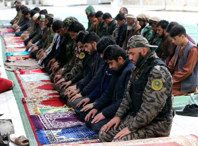 Muslims attend Friday prayers at a mosque, amid concerns about the spread of coronavirus disease (COVID-19), in Kabul